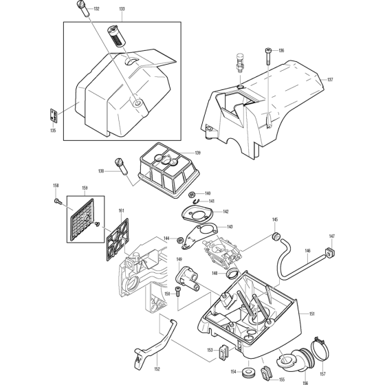 Cover and Air Filter Assembly For Makita DCS9000-60 Chainsaw