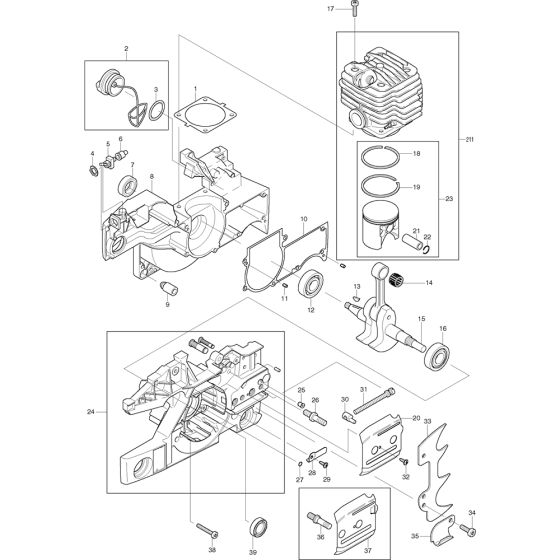 Cylinder, Piston and Crankcase Assembly For Makita DCS9010-74 Chainsaw