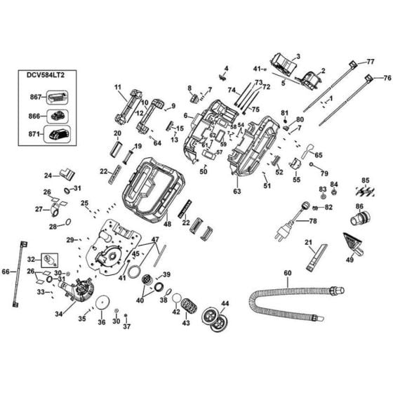 Main Assembly for DeWalt DCV584L Vacuum Cleaners