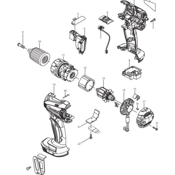 Main Assembly for Makita DDF446Z Cordless Driver Drill