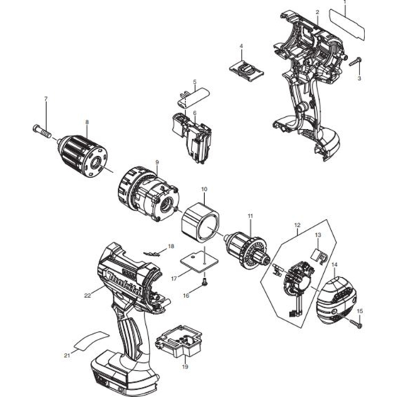 Main Assembly for Makita DDF482RMJ Cordless Driver Drill