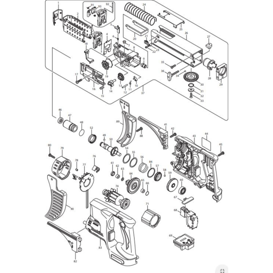 Main Assembly for Makita DFR750RFE Cordless Auto Feed Screwdriver