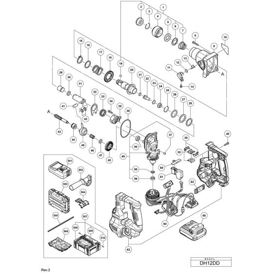 Main Assembly for Hikoki DH12DD Cordless Rotary Hammer