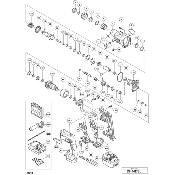 Main Assembly for Hikoki DH14DSL Cordless Rotary Hammer