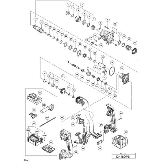 Main Assembly for Hikoki DH18DPB Cordless Rotary Hammer