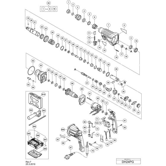 Main Assembly for Hikoki DH24PG Rotary Hammer Drill