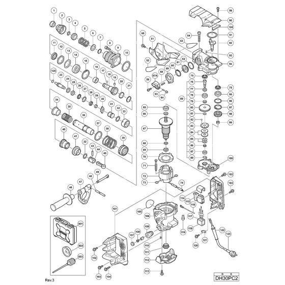 Main Assembly for Hikoki DH30PC2 Rotary Hammer Drill