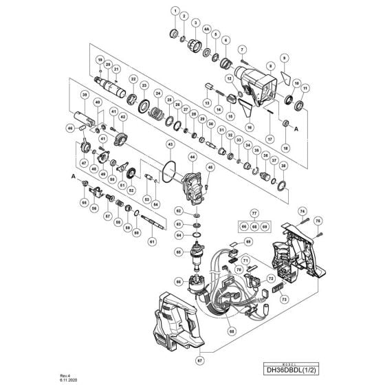 Main Assembly 1 for Hikoki DH36DBDL Cordless Rotary Hammer