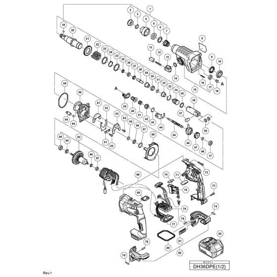 Main Assembly for Hikoki DH36DPE Cordless Rotary Hammer