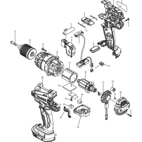 Main Assembly for Makita DHP448Z Cordless Hammer Driver Drills