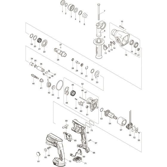 Main Assembly for Makita DHR164RFJ Cordless Rotary Hammer Drills
