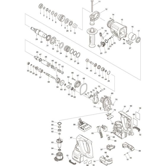 Main Assembly for Makita DHR242RMJ Cordless Combination Hammer Drills
