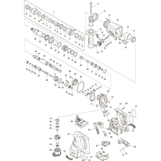 Main Assembly for Makita DHR243RFE Cordless Combination Hammer Drills
