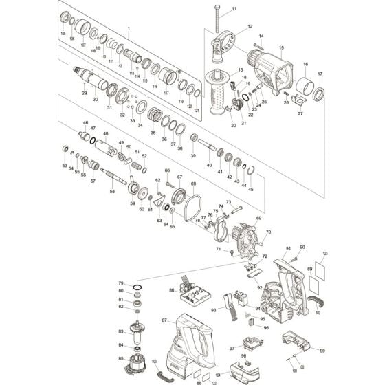 Main Assembly for Makita DHR243RFEV Cordless Combination Hammer Drills
