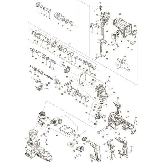 Main Assembly for Makita DHR280ZJ Cordless Combination Hammer Drills
