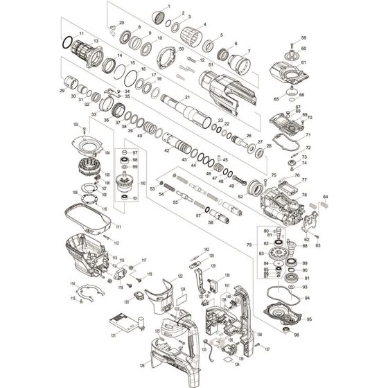 Main Assembly for Makita DHR400ZKU Cordless Rotary Hammer Drills
