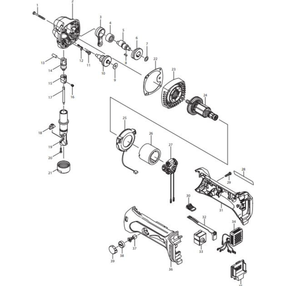 Main Assembly for Makita DJN160Z Cordless Nibbler