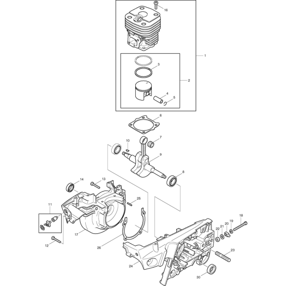 Cylinder, Crankshaft and Crankcasing Assembly for Makita DPC7000 Disc Cutter