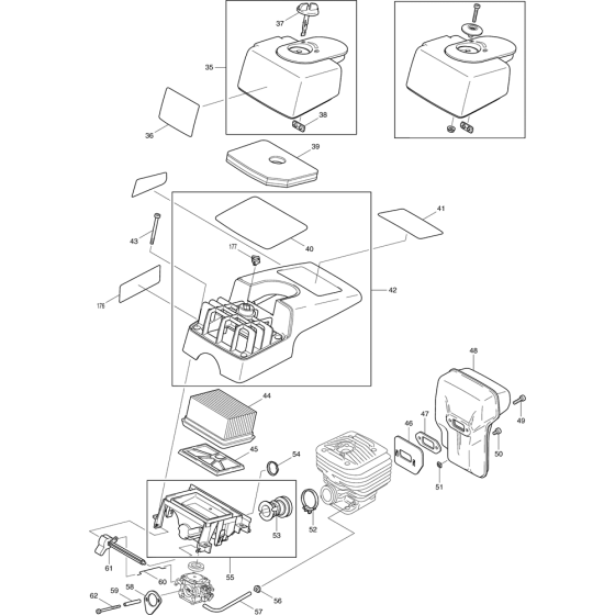 Air Filter, Cylinder and Muffler Assembly for Makita DPC7301 Disc Cutter