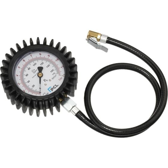 PCL Tyre Check Dial Gauge (80mm Dia) 0-170 Psi & 0-12 Bar, Euro Clip-On Conn - DPG3H08