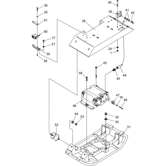 Vibratory Plate-1 Assembly for Wacker DPU2440F-5000007886 (Diesel-Crankstarter) Rev.100 Reversible Plate Compactor