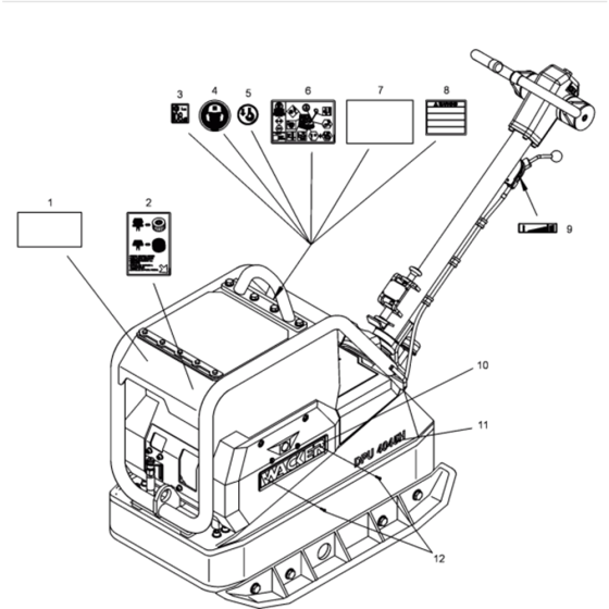 Labels Assembly for Wacker DPU4045H-5000007888 (Diesel-Crankstarter) Rev.105 Reversible Plate Compactor