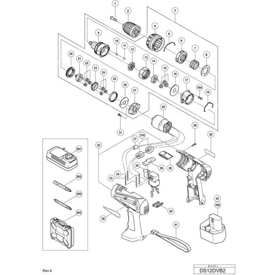 Main Assembly for Hikoki DS12DVB2 Cordless Driver Drill