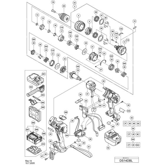 Main Assembly for Hikoki DS14DBL Cordless Driver Drill