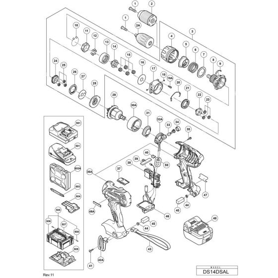 Main Assembly for Hikoki DS14DSAL Cordless Driver Drill