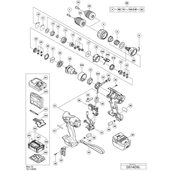 Main Assembly for Hikoki DS14DSL Cordless Driver Drill