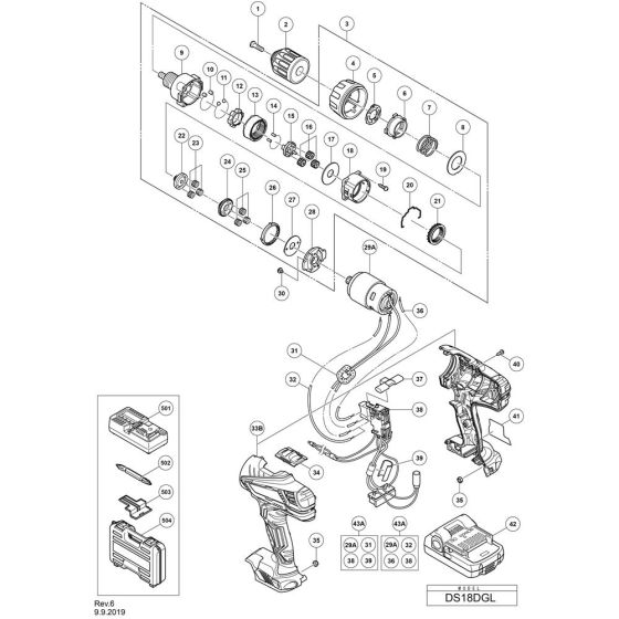 Main Assembly for Hikoki DS18DGL Cordless Driver Drill