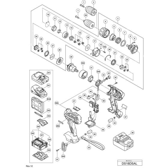 Main Assembly for Hikoki DS18DSAL Cordless Driver Drill