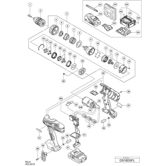 Main Assembly for Hikoki DS18DSFL Cordless Driver Drill