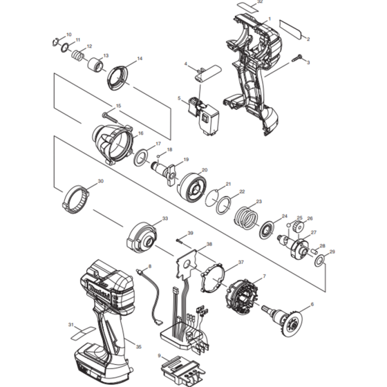 Main Assembly for Makita DTD129RFE Cordless Impact Driver