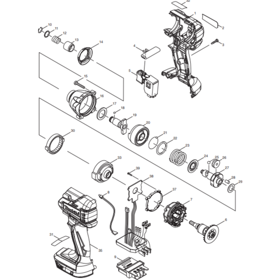 Main Assembly for Makita DTD129ZJ Cordless Impact Driver