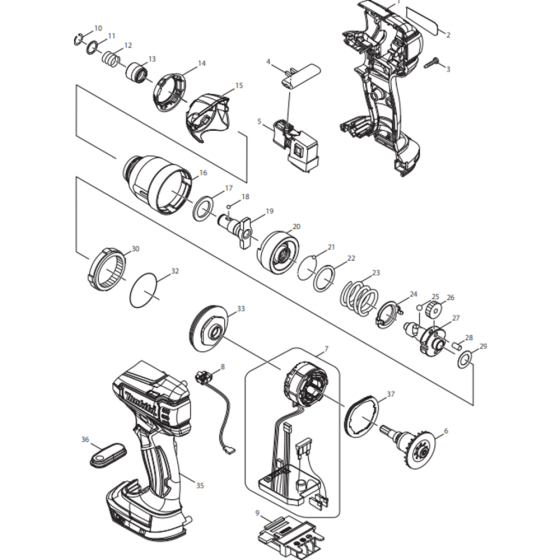 Main Assembly for Makita DTD136RFE Cordless Impact Driver