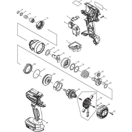 Main Assembly for Makita DTD152RMJ Cordless Impact Driver