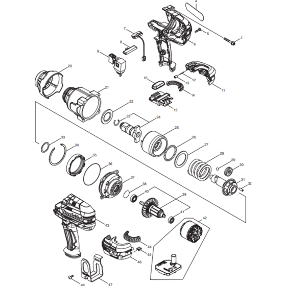 Main Assembly for Makita DTW1001Z Cordless Impact Wrench