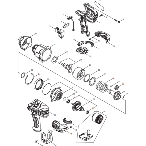 Main Assembly for Makita DTW1002RTJ Cordless Impact Wrench