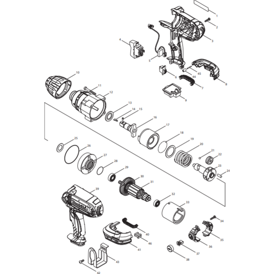 Main Assembly for Makita DTW450RFE Cordless Impact Wrench