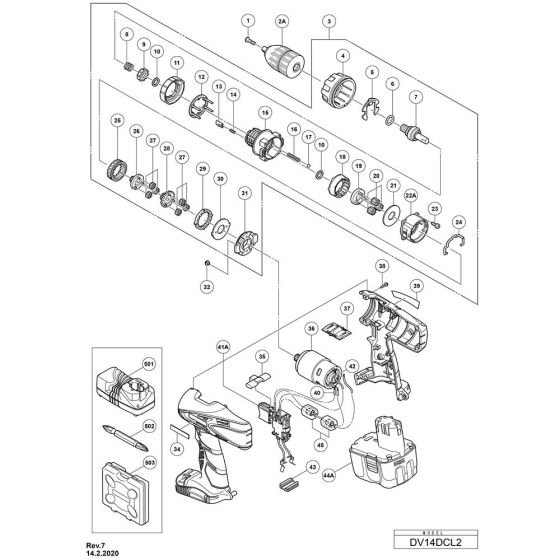 Main Assembly for Hikoki DV14DCL2 Cordless Impact Drill