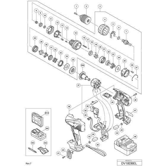 Main Assembly for Hikoki DV18DBEL Cordless Impact Drill/Combi Drill