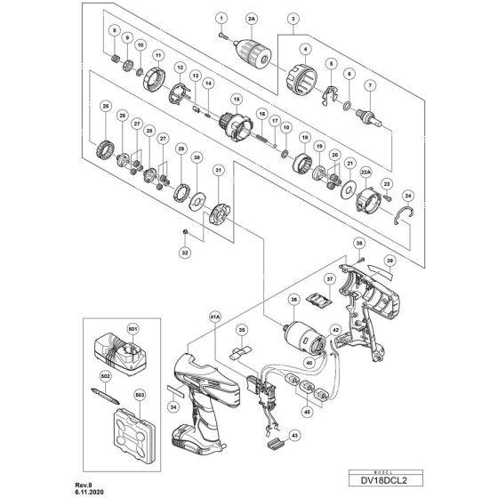 Main Assembly for Hikoki DV18DCL2 Cordless Impact Drill