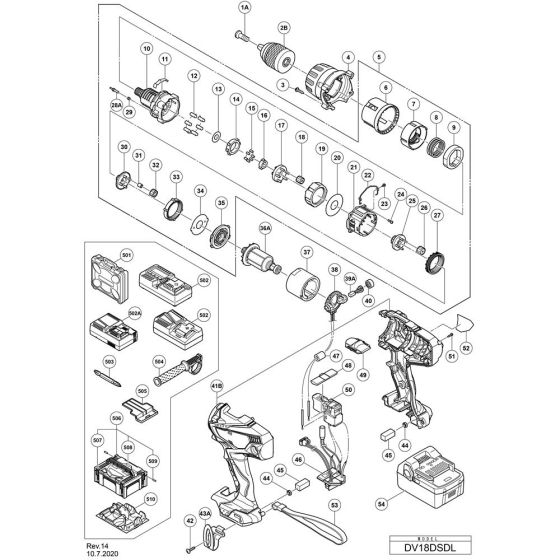 Main Assembly for Hikoki DV18DSDL Cordless Impact Drill/Combi Drill