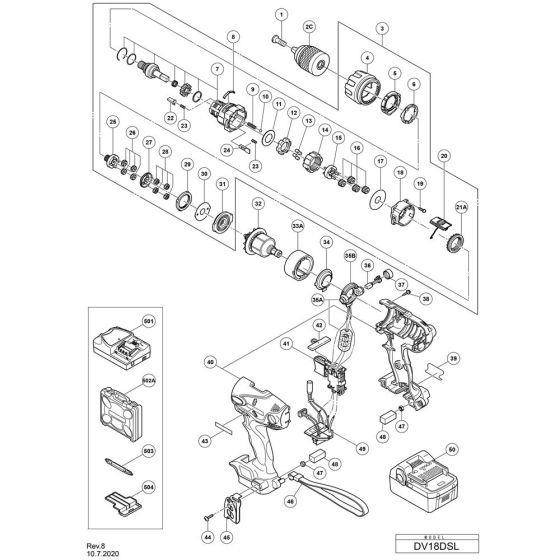 Main Assembly for Hikoki DV18DSL Cordless Impact Drill