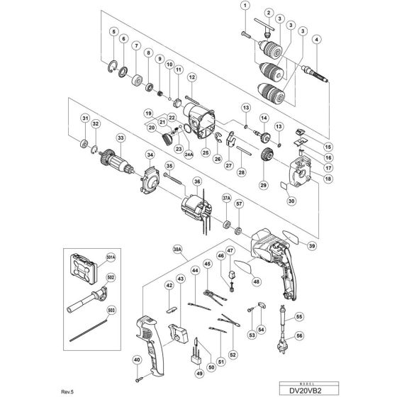 Main Assembly for Hikoki DV20VB2 Impact Drill