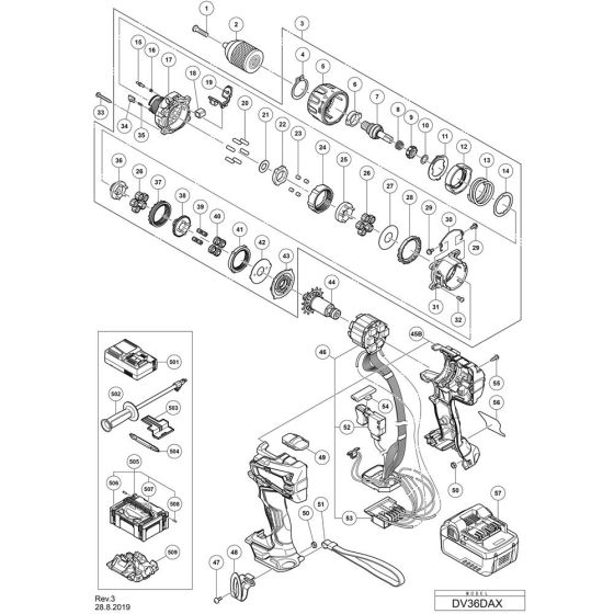 Main Assembly for Hikoki DV36DAX Cordless Driver Drill