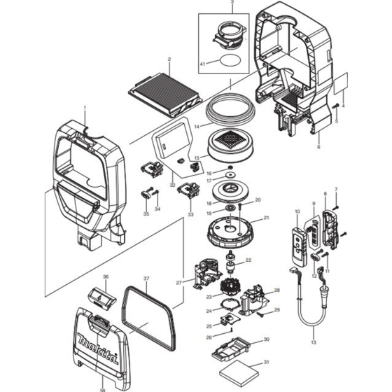 Main Assembly for Makita DVC260Z Cordless Backpack Vacuum Cleaners 