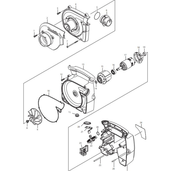 Main Assembly for Makita DVC340Z Cordless Vacuum Cleaner  