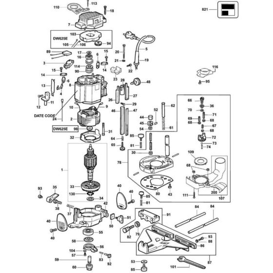 DeWalt DW625E Router Assembly